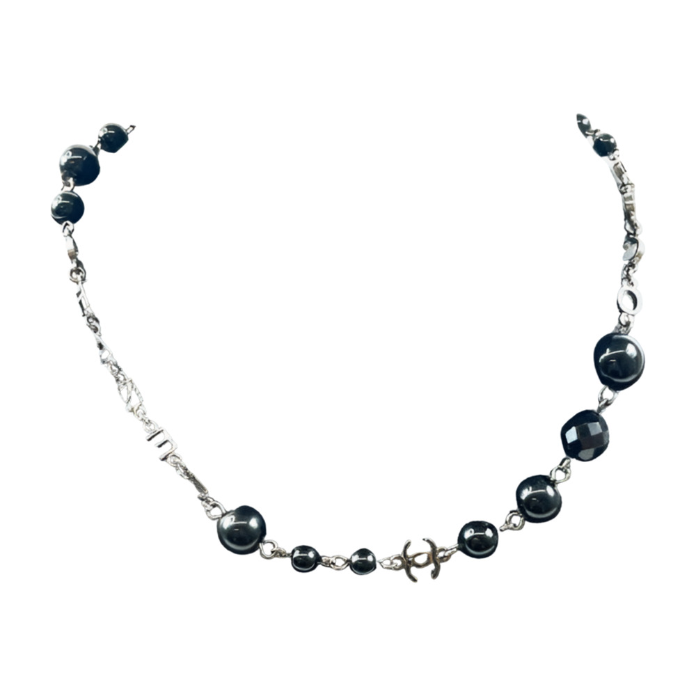 6750 - Chanel Interlocking CC Coco Mark Black Bead Necklace